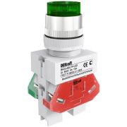 Кнопка зеленая с подсв. 220В LED с выступ. толкателем 1НО+1НЗ ВК22-ABLFP-GRN-LED